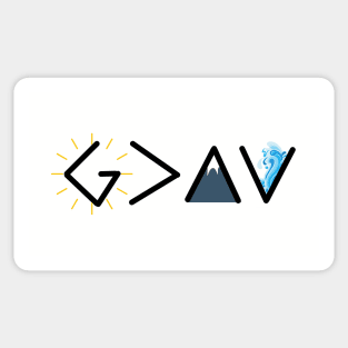 God is greater than the highs and the lows from Romans 8:28, black text Sticker